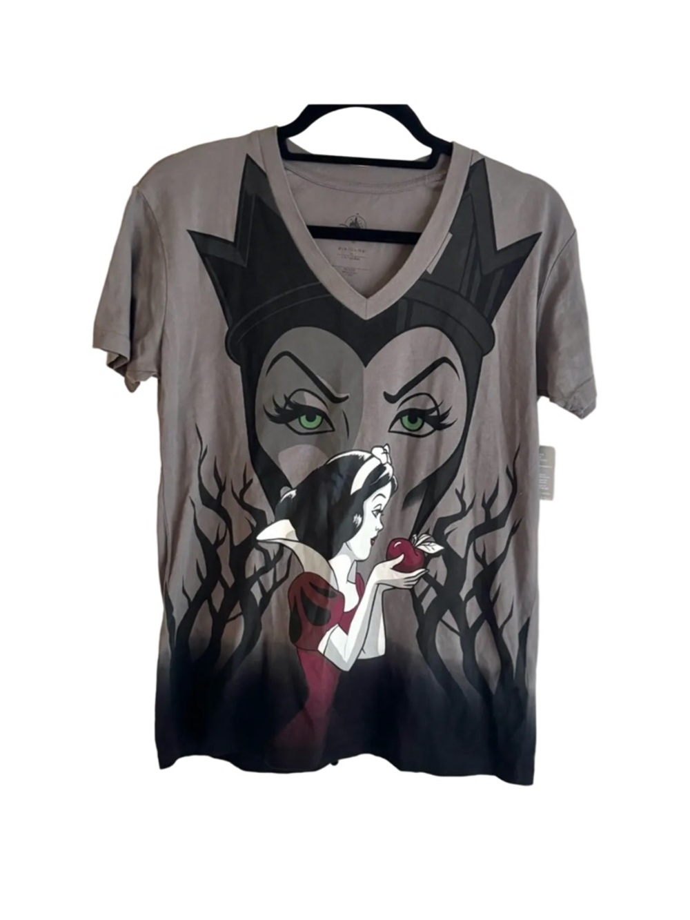 Disney Snow White Evil Queen Maleficent Cotton V-Neck T-Shirt in Gray, XS NWT